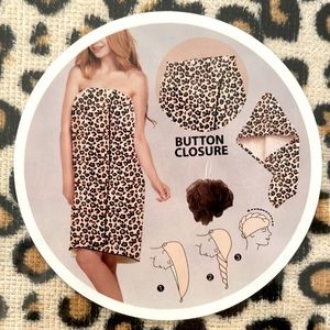 NWT Cheetah Print Bath Skirt, Hair Towel, & Loofa